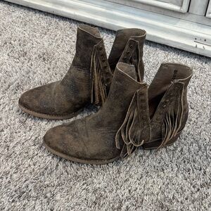 Circle G Fringe Suede Ankle Boots - Brown